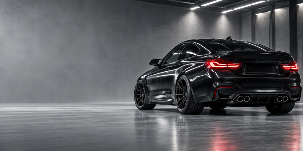 Illustration d’une voiture sportive noire en atelier